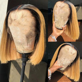 TT Hair Dark Roots Ombre Honey Blonde 13x4 Lace Human Hair Wigs T1B/27 Bob Lace Front Wigs Pre Plucked